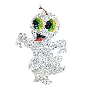 Vintage 70’s Melted Plastic Popcorn Ghost Halloween Wall Hanging